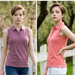 NWOT - LinkSoul Women’s Sleeveless Polos Tank Lot of 2- Maroon/Coral Golf Size L